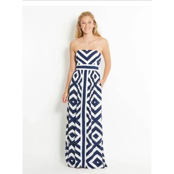 Vineyard Vines Strapless Maxi Dress Resort Cruise Diamond print Cocktail - Picture 2 of 11
